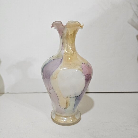 Murano Glass Arte Linea Mary Kristall Scalloped Tulip Rim Edge Vase Italy RARE - Picture 1 of 9